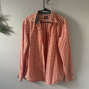 Red and white button down GAP shirt